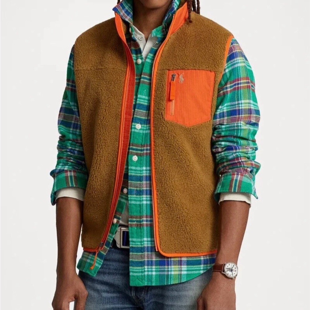 Ralph Lauren Tan and Orange Fleece Vest